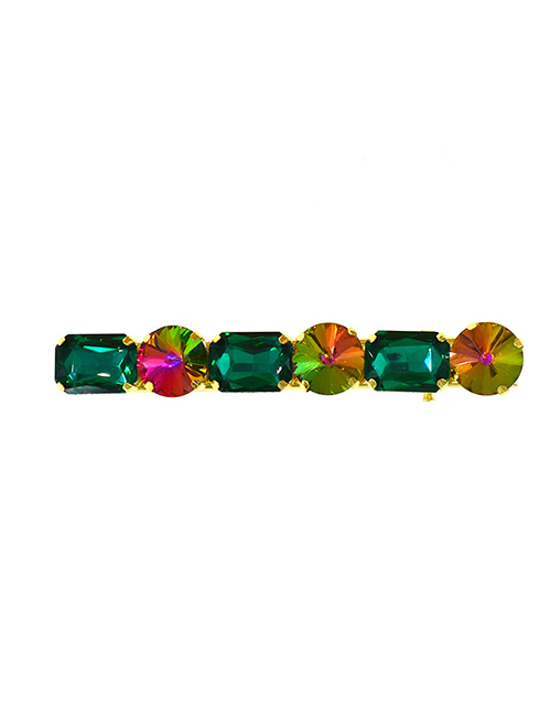 Fashion Dark Green Inlaid Faceted Crystal Geometric Hairpin