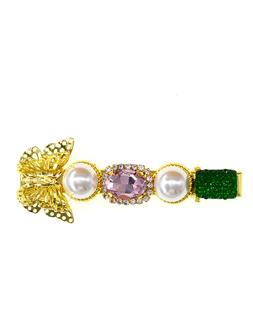 Fashion Color Mixing Crystal Butterfly Pearl Diamond Diamond Hair Clip