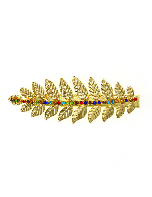 Fashion Golden Embossed Geometric Hairpin With Diamond Leaves