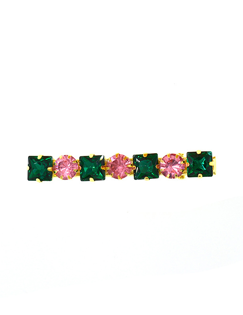 Fashion Green + Pink Diamond-shaped Faceted Crystal Geometric Hairpin
