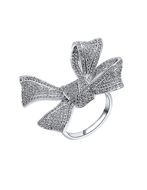 Fashion Silver Open Ring With Diamond Bow