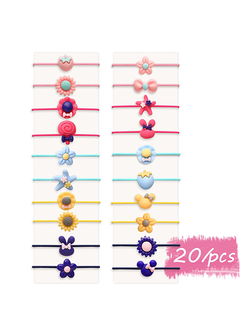 Fashion 20 Colors Flower Five-pointed Star Bow Rabbit Geometric Children's Hair Rope Set