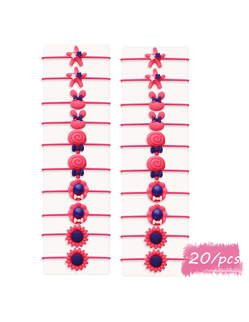 Fashion 20 Red Lollipop Bunny Sun Flower Geometric Children Hair Rope Set