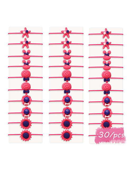 Fashion 30 Red Lollipop Bunny Sun Flower Geometric Children Hair Rope Set
