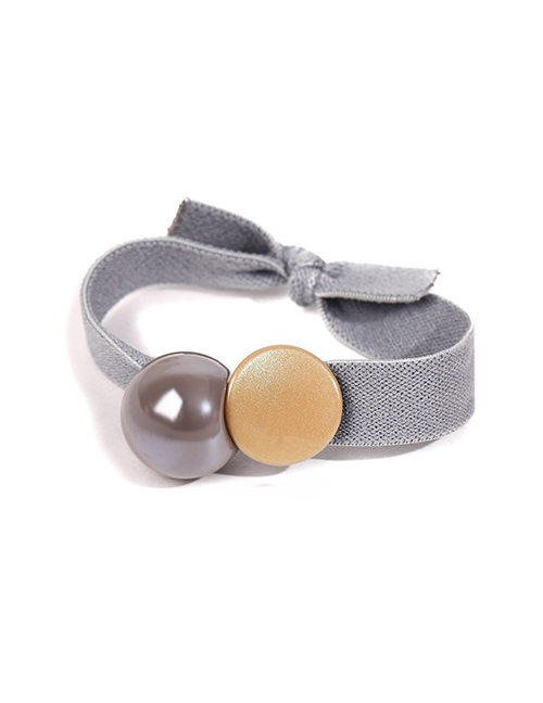 Fashion Gray Geometric Round Hair Rope With Thick Rubber Band And Bright Beads