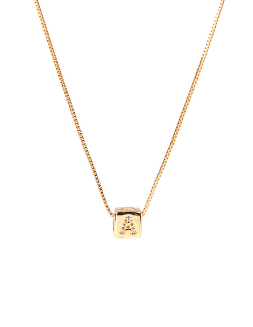 Fashion Golden A Letter Cube Dice Zircon Clavicle Necklace