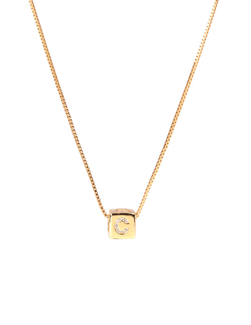 Fashion Golden C Letter Cube Dice Zircon Clavicle Necklace