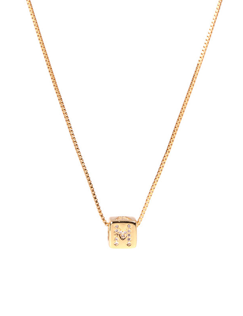 Fashion Golden M Letter Cube Dice Zircon Clavicle Necklace