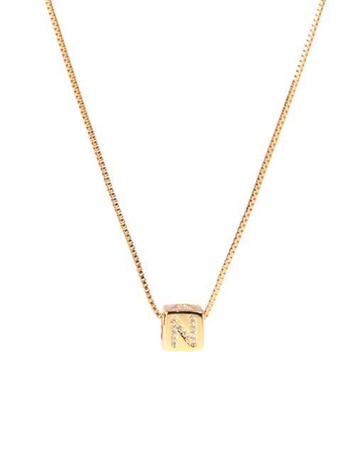 Fashion Golden N Letter Cube Dice Zircon Clavicle Necklace