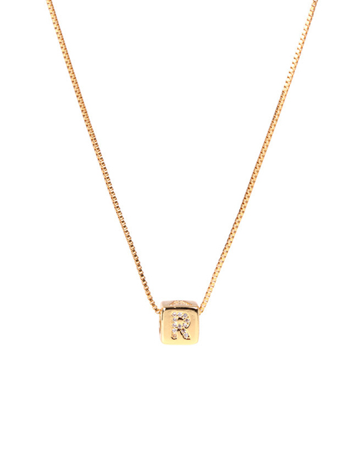 Fashion Golden R Letter Cube Dice Zircon Clavicle Necklace