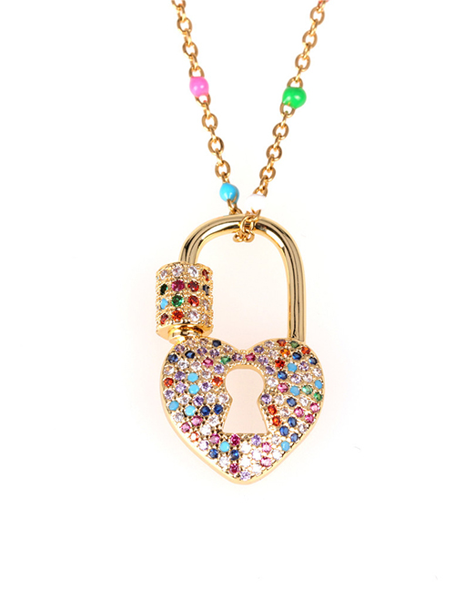 Fashion Golden Lock Shaped Love Micro-set Zircon Hollow Resin Necklace