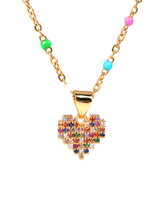 Fashion Golden Love Resin Alloy Necklace With Color Diamonds
