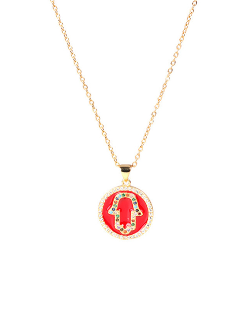 Fashion Red Round Palm Necklace With Drops Of Oil And Diamonds