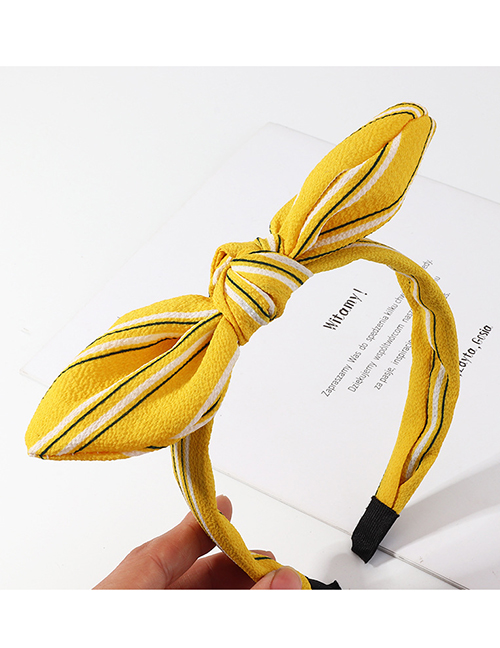 Fashion Yellow Striped Contrast Color Knotted Rabbit Ear Headband