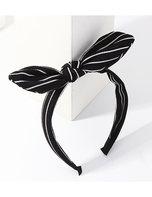 Fashion Black Striped Contrast Color Knotted Rabbit Ear Headband