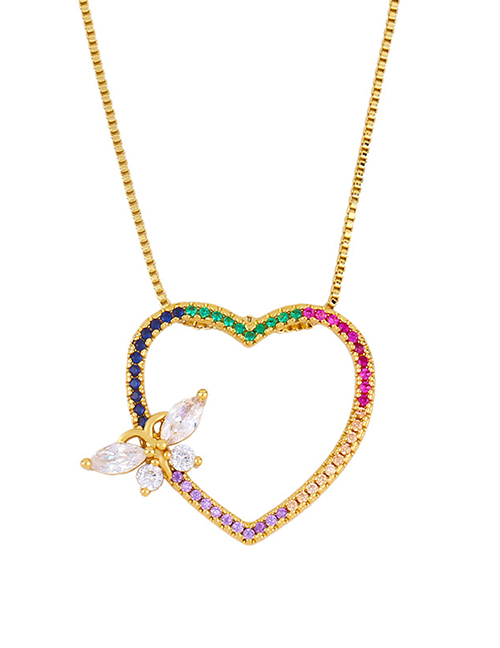 Fashion Heart Gold Love Butterfly And Diamond Necklace