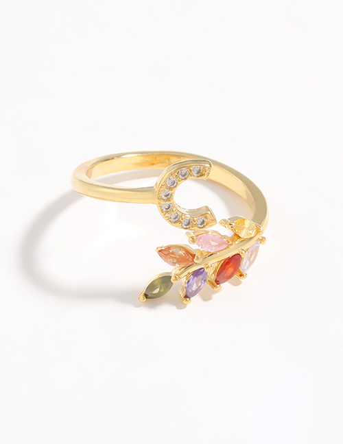 Fashion C Gold Flower Copper Micro-set Zircon English Alphabet Ring