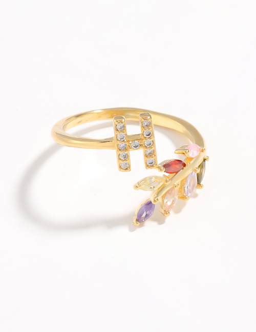Fashion H Gold Flower Copper Micro-set Zircon English Alphabet Ring