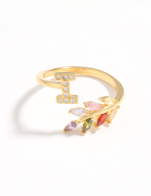 Fashion I Gold Flower Copper Micro-set Zircon English Alphabet Ring