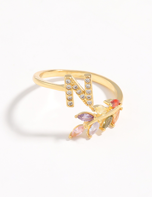 Fashion N Gold Flower Copper Micro-set Zircon English Alphabet Ring
