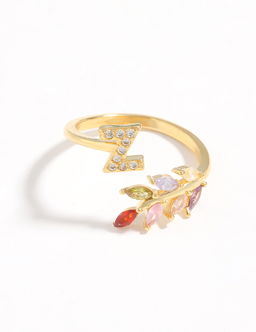 Fashion Z Gold Flower Copper Micro-set Zircon English Alphabet Ring