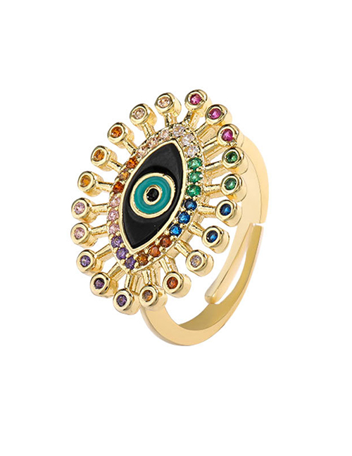 Fashion Black Dripping Eyes Copper Micro-set Color Zircon Open Ring