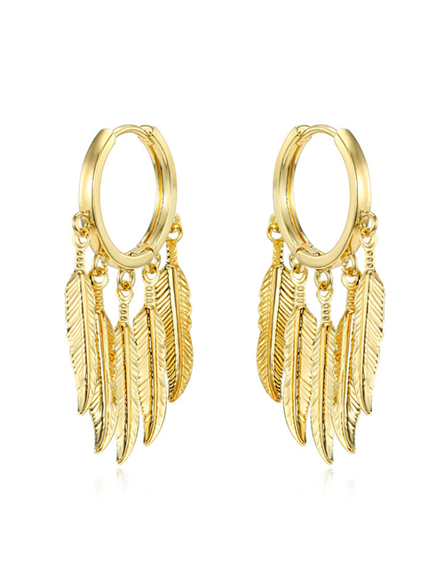 Fashion Golden Feather Zircon Star Sequin Eye Earrings
