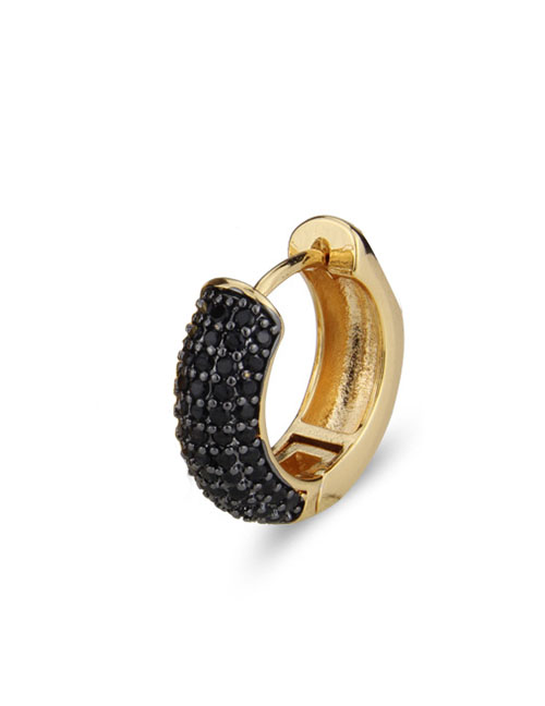 Large Gold-plated Black Zirconium Gold-plated Geometric Round Earrings With Zircon