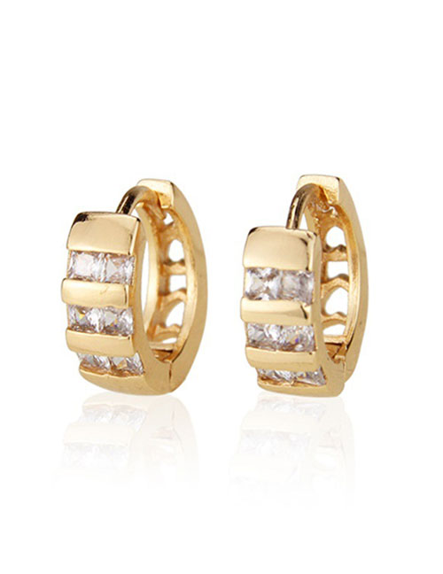 Gold-plated White Zirconium Hollow Alloy Earrings With Zircon Bar