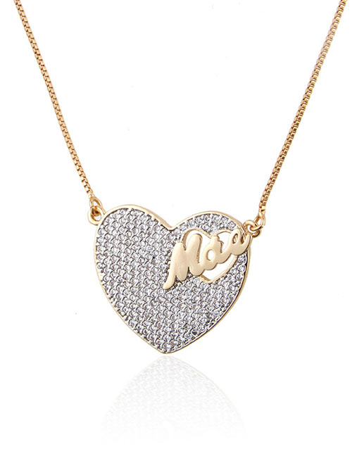 Gold-plated Heart-shaped Portuguese Copper Micro-set Zircon Alloy Necklace