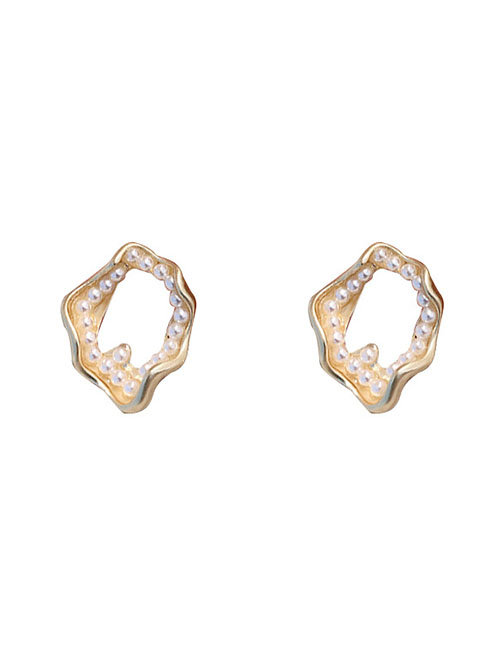 Golden Geometric Pearl Irregular Hollow Earrings