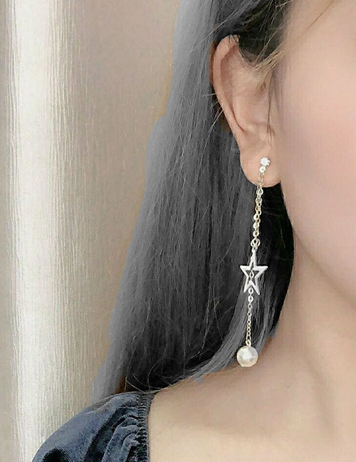 Golden Diamond Five-pointed Star Chain Earrings