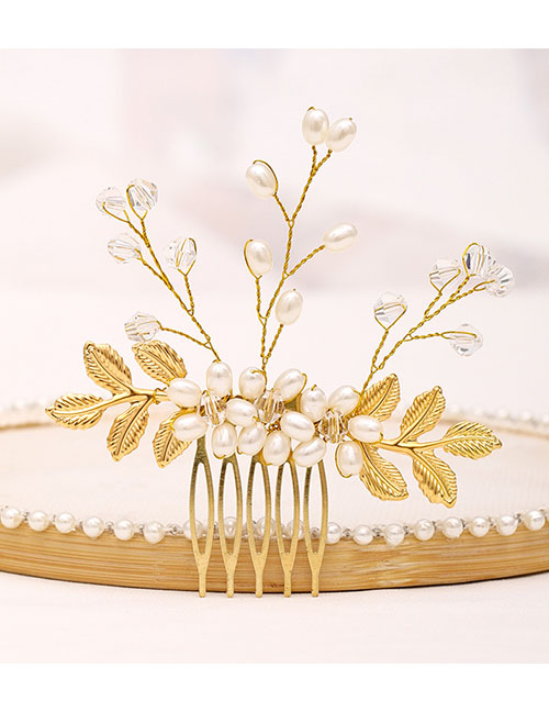 Golden Pearl Hand-woven Leaf Alloy Comb