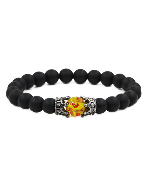 Fashion Frosted Amber To Grab The Black Crown Frosted Stone Crown Wood Grain Moonstone Crown Bead Bracelet