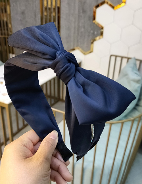 Fashion Navy Blue Wide-brimmed Diamond Bow Hair Band