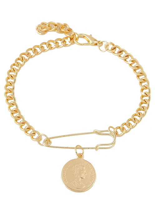 Fashion Golden Alloy Chain Coin Brooch Bracelet
