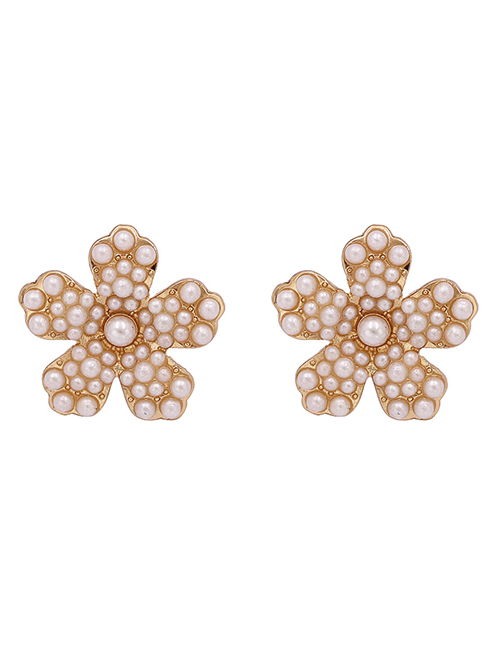 Fashion Pearl White Flower Earrings With Diamonds