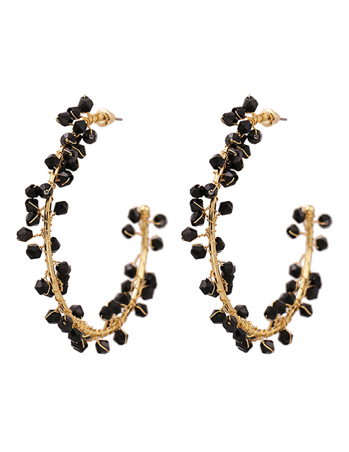 Fashion Black C-shaped Metal Earrings And Pearl Earrings