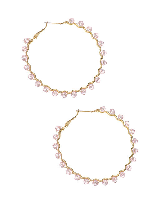 Fashion Pink Alloy Resin Bead Circle Earrings