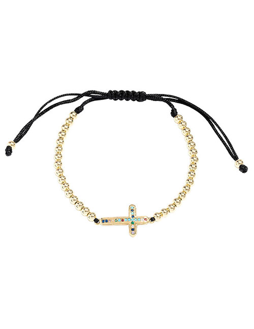 Fashion Golden Rhinestone Cross Copper Plated True Gold Beads Hand Woven Bracelet