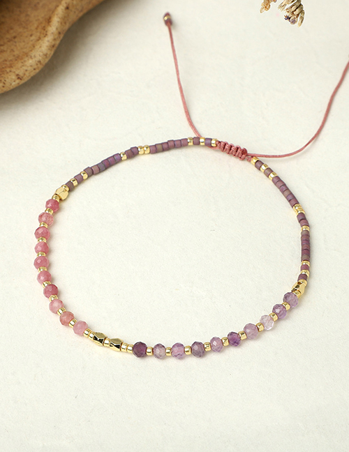 Fashion Purple + Pink Rice Beads Hand-woven Gold Beads Semi-precious Stones Bracelet