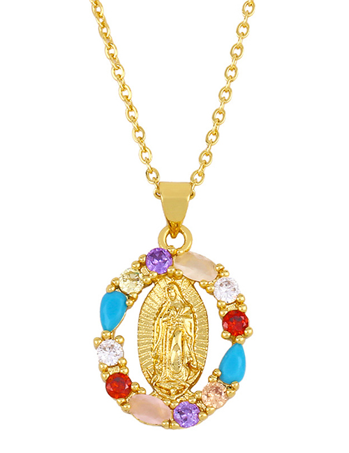 Fashion Oval Love Geometric Diamond Hollow Virgin Mary Necklace