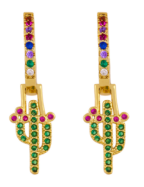 Fashion Cactus Cactus Cross With Colorful Diamond Geometric Earrings