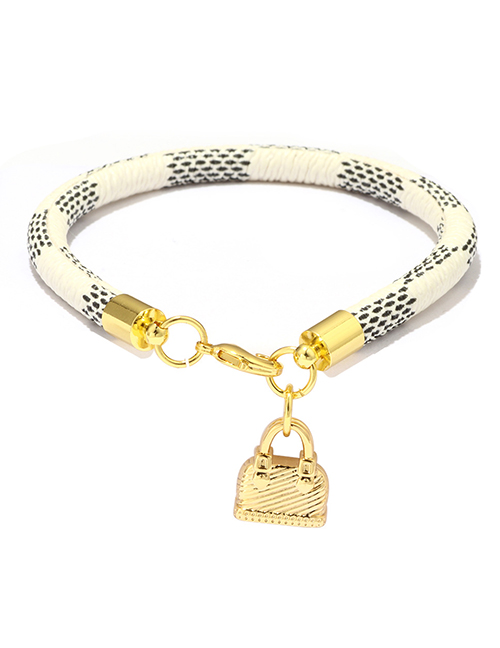 Fashion White Stripe Bag Pendant Plated Genuine Gold Bracelet