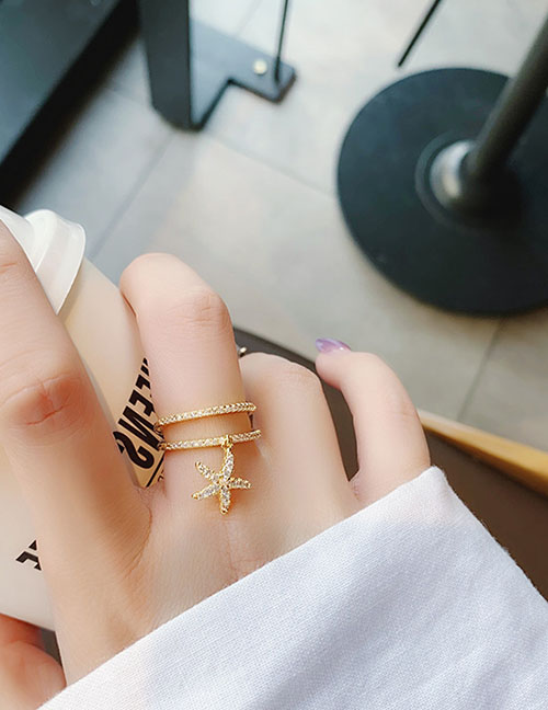 Fashion Starfish Gold Pearl Diamond Geometric Ring