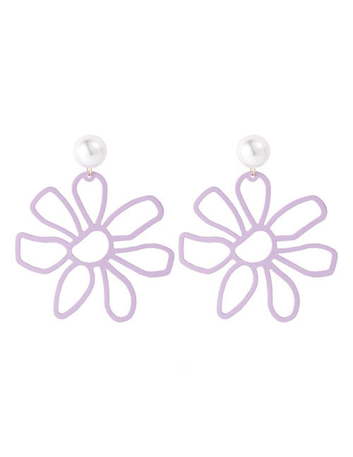 Fashion Pearls: Lines: Flowers: Purple  Silver Needle Flower Earrings