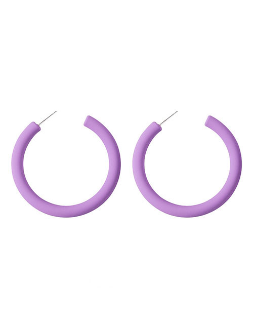 Fashion C Shaped Tube Purple  Silver Needle Flower Earrings