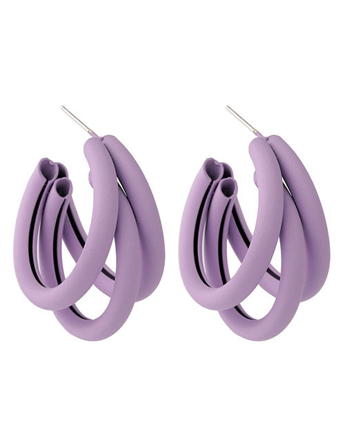 Fashion Round Tube With Three Layers Of C Purple.  Silver Needle Flower Earrings