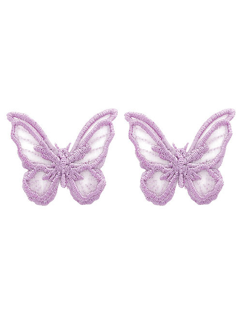Fashion Embroidered Butterfly Purple  Silver Needle Flower Earrings