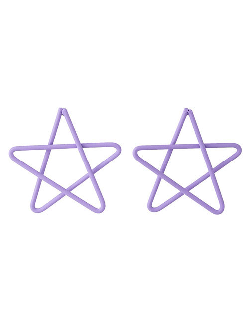 Fashion Line Five Pointed Star Purple  Silver Needle Flower Earrings